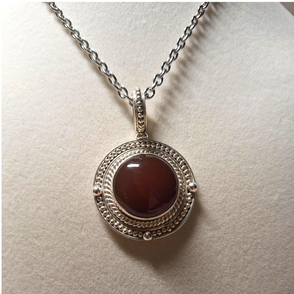 Jewelry - Carnelian pendant Thailand artisan crafted stainless sterling silver steel chain